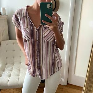 Oversized Linen Blend Striped Blouse